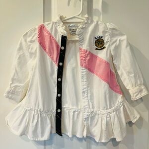 EUC Ralph Lauren Baby Girls White & Pink Ruffle Oxford Shirt Dress Size 9M